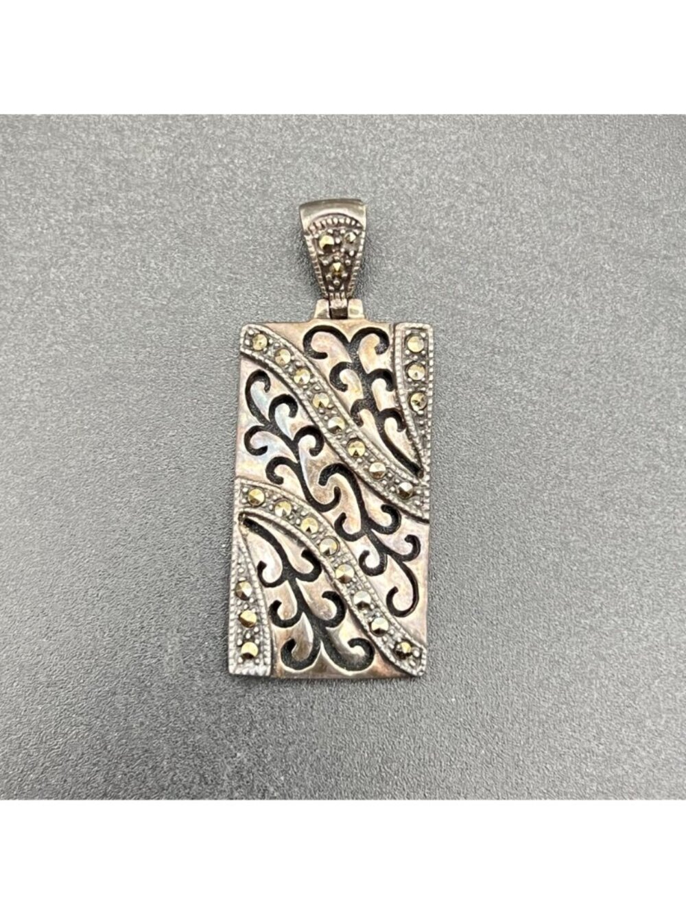 Sterling Silver Pendant Marcasite Filigree 5.98g Stamped 925 TH Thai Art Deco - Picture 7 of 9
